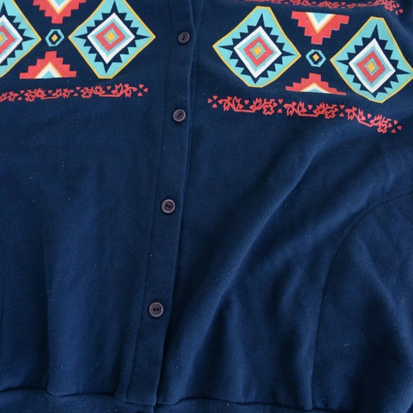 Vintage Blair Navy Aztec Button Up Cardigan Sweater Size Xl - Picture 7 of 12